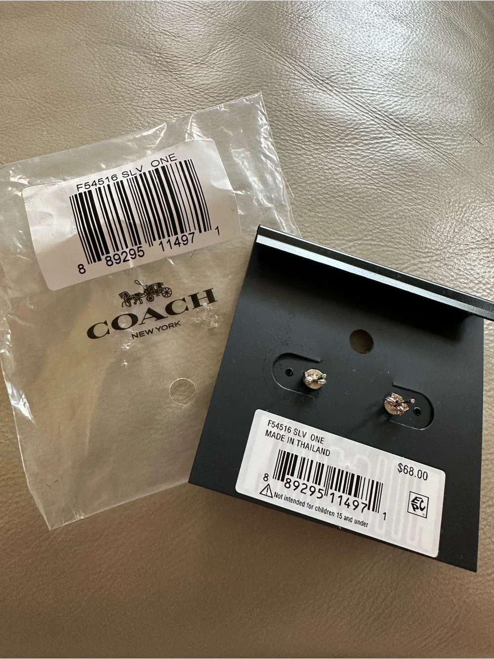 Coach Silver-Tone Logo Stud Earrings with Black Crystal Centers - Picture 3 of 3